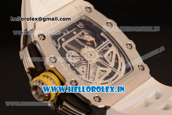 Richard Mille RM11-03 Swiss Valjoux 7750 Automatic Steel Case Skeleton Dial With Arabic Numeral Markers White Rubber Strap(KV) - Click Image to Close